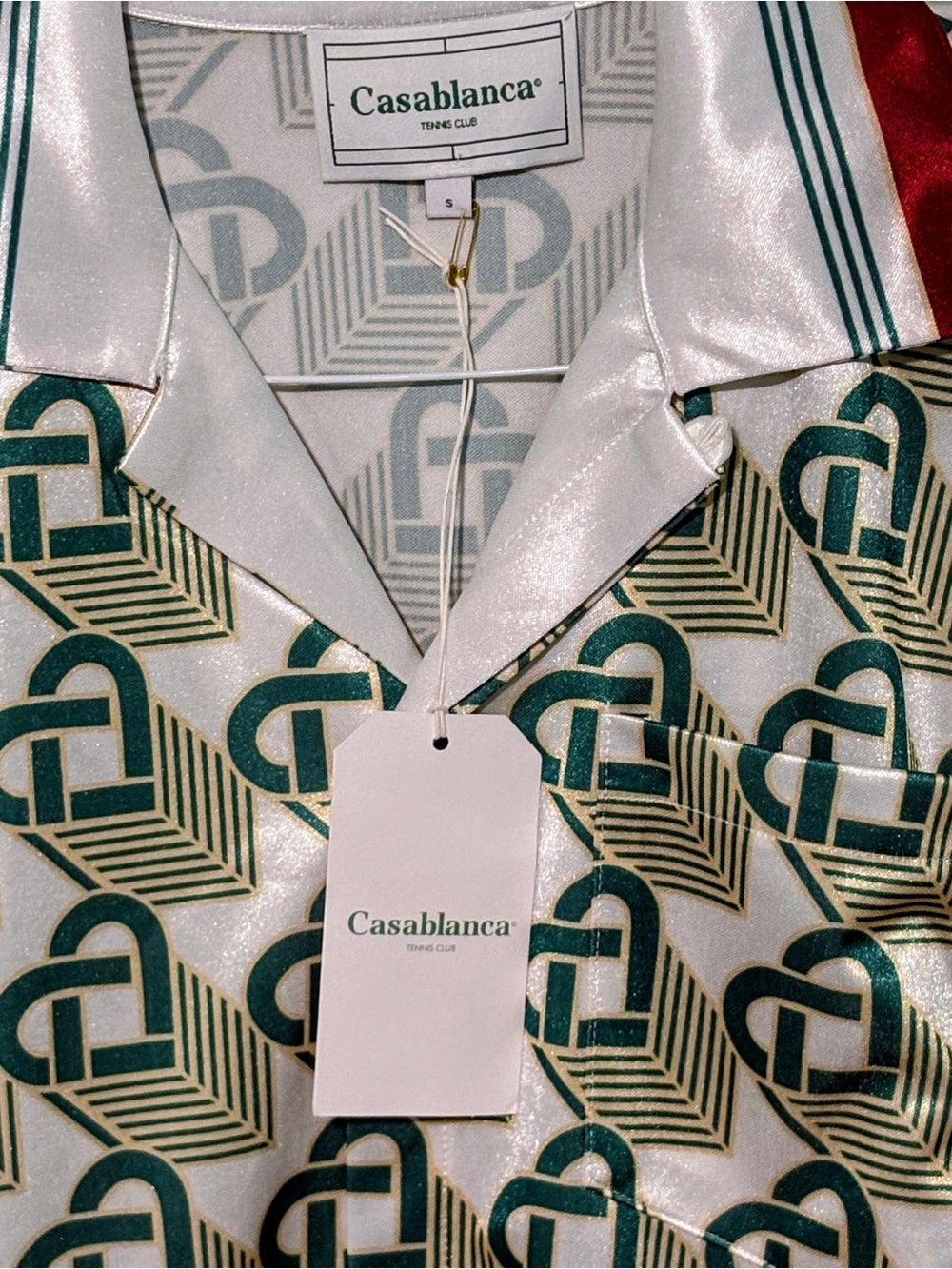 NWT Men’s S Casablanca Silk Shirt and Shorts Set Green Gold Garnet New With Tags - Picture 3 of 8
